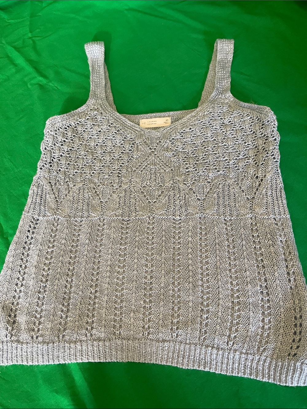LC Lauren Conrad Light Gray Openwork Knit Tank